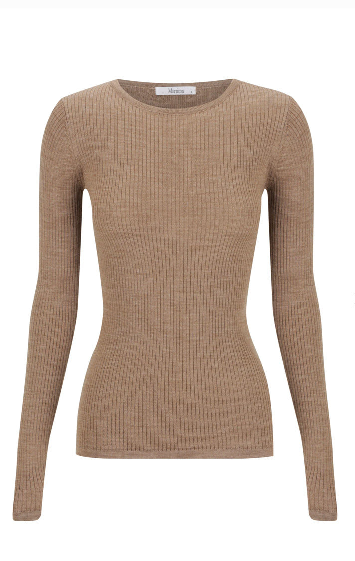 Morrison Merino Rib Round Neck Coffee