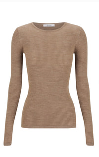 Morrison Merino Rib Round Neck Coffee