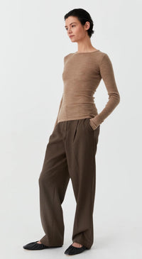 Morrison Merino Rib Round Neck Coffee