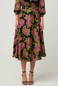 Once Was Estrella Linen Viscose Stitch Detail Yoke Skirt