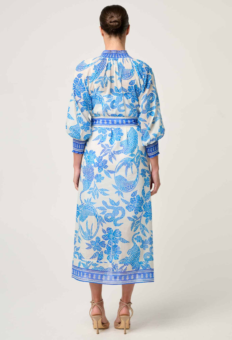 Once Was Carmen Silk Cotton Placement Print Maxi Dress