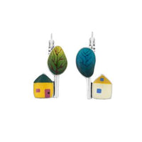 Taratata Dormeuses Mon Ptit Village Lever Back House with Tree Earring