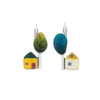 Taratata Dormeuses Mon Ptit Village Lever Back House with Tree Earring