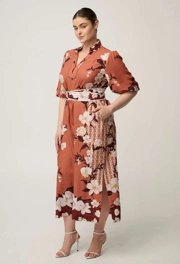Once Was Gisela Linen Viscose Printed Collumn Midi Dress