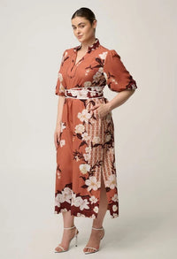 Once Was Gisela Linen Viscose Printed Collumn Midi Dress