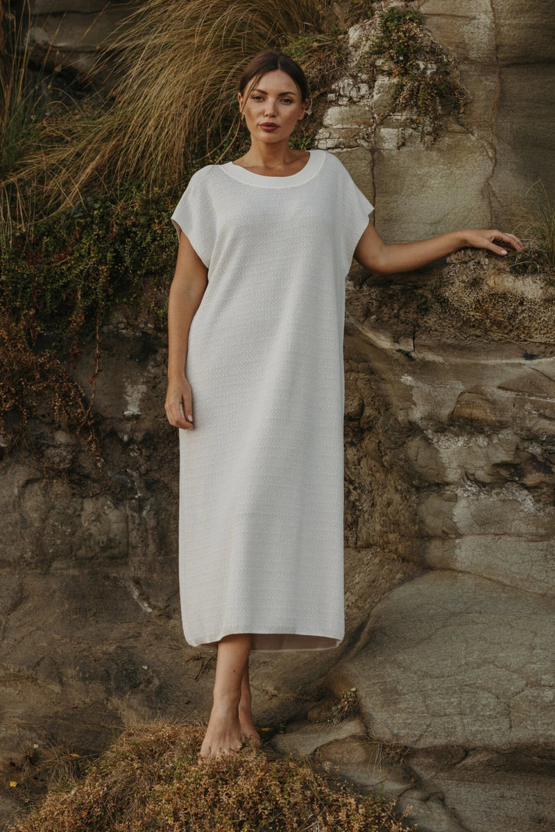 Talamaya Crepe Tee Dress  Milk X Silver Haze