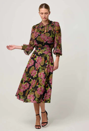 Once Was Estrella Linen Viscose Stitch Detail Yoke Skirt