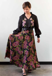 Once Was Estrella Linen Viscose Stitch Detail Yoke Skirt