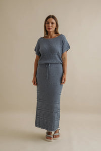 Talamaya Waves Pleat Skirt Blue Pool