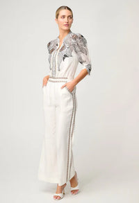 Once Was Lelia Silk Cotton Placement Print Curved Collar Shirt