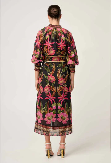 Once Was Carmen Silk Cotton Placement Print Maxi Dress
