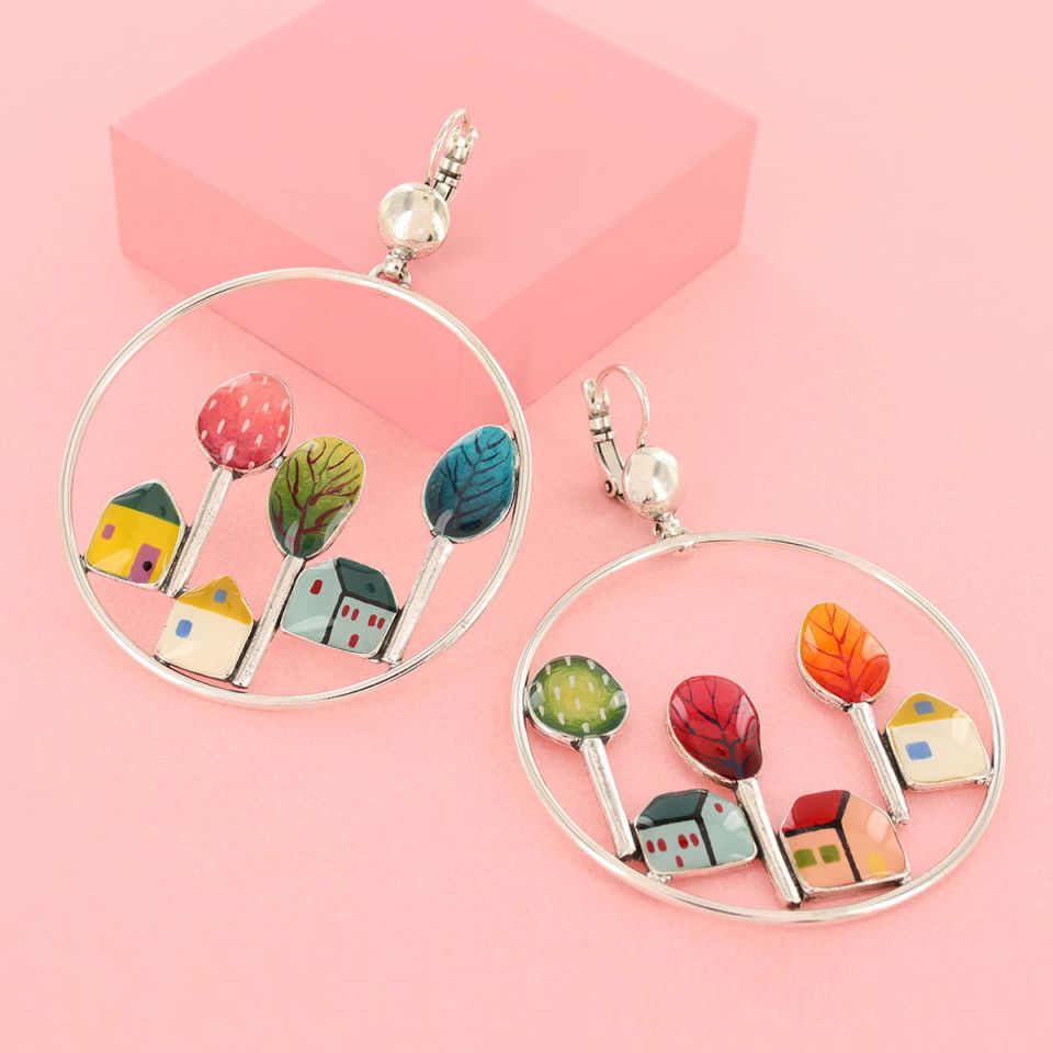 Taratata Dormeuses Mon Ptit Village Large Hoop House Lever Earring