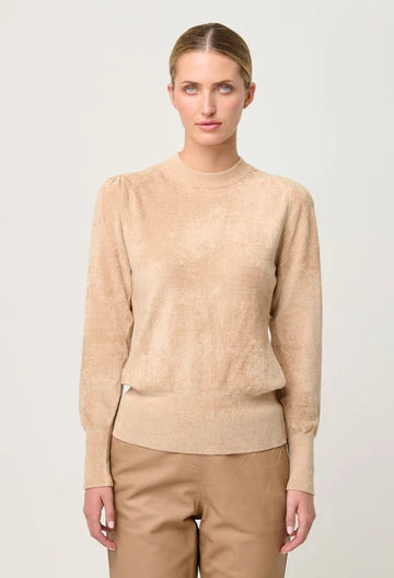 Once Was Celia Viscose Nylon Button Cuff Knit Top
