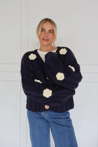 Kireina Alexa Knit Navy & Ecru Flowers