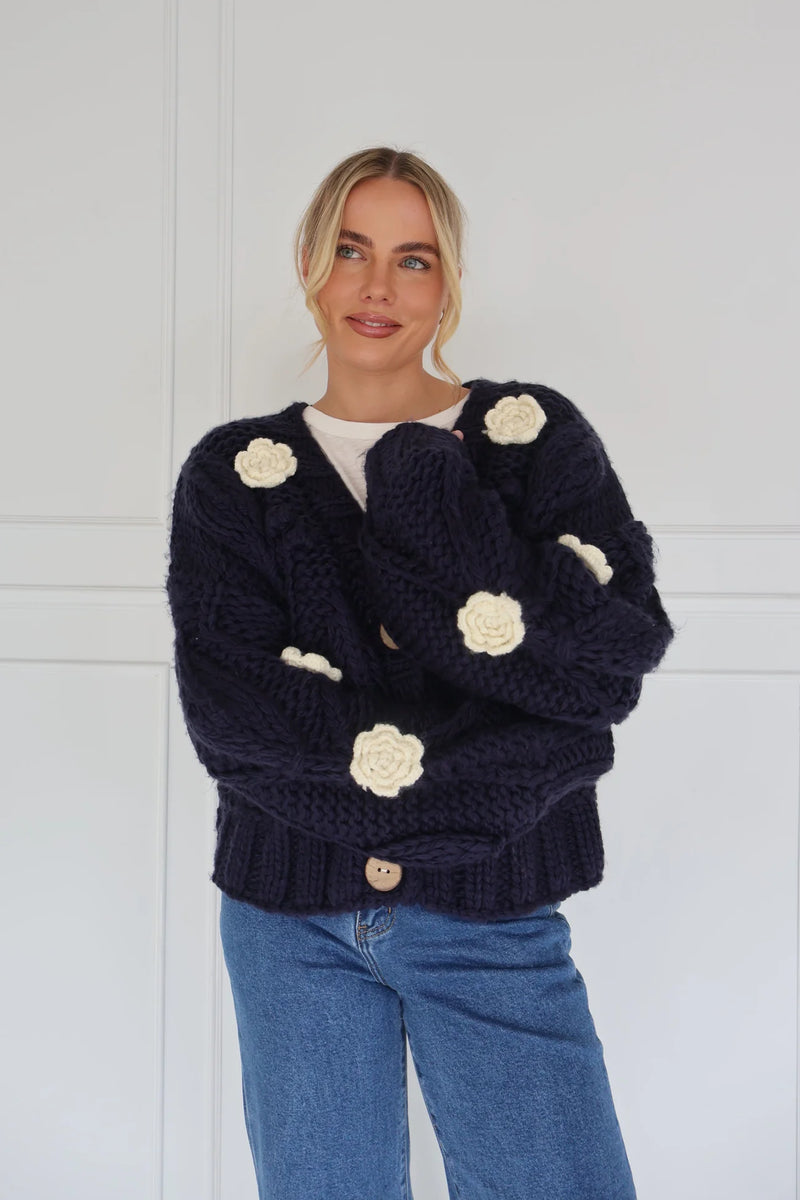 Kireina Alexa Knit Navy & Ecru Flowers
