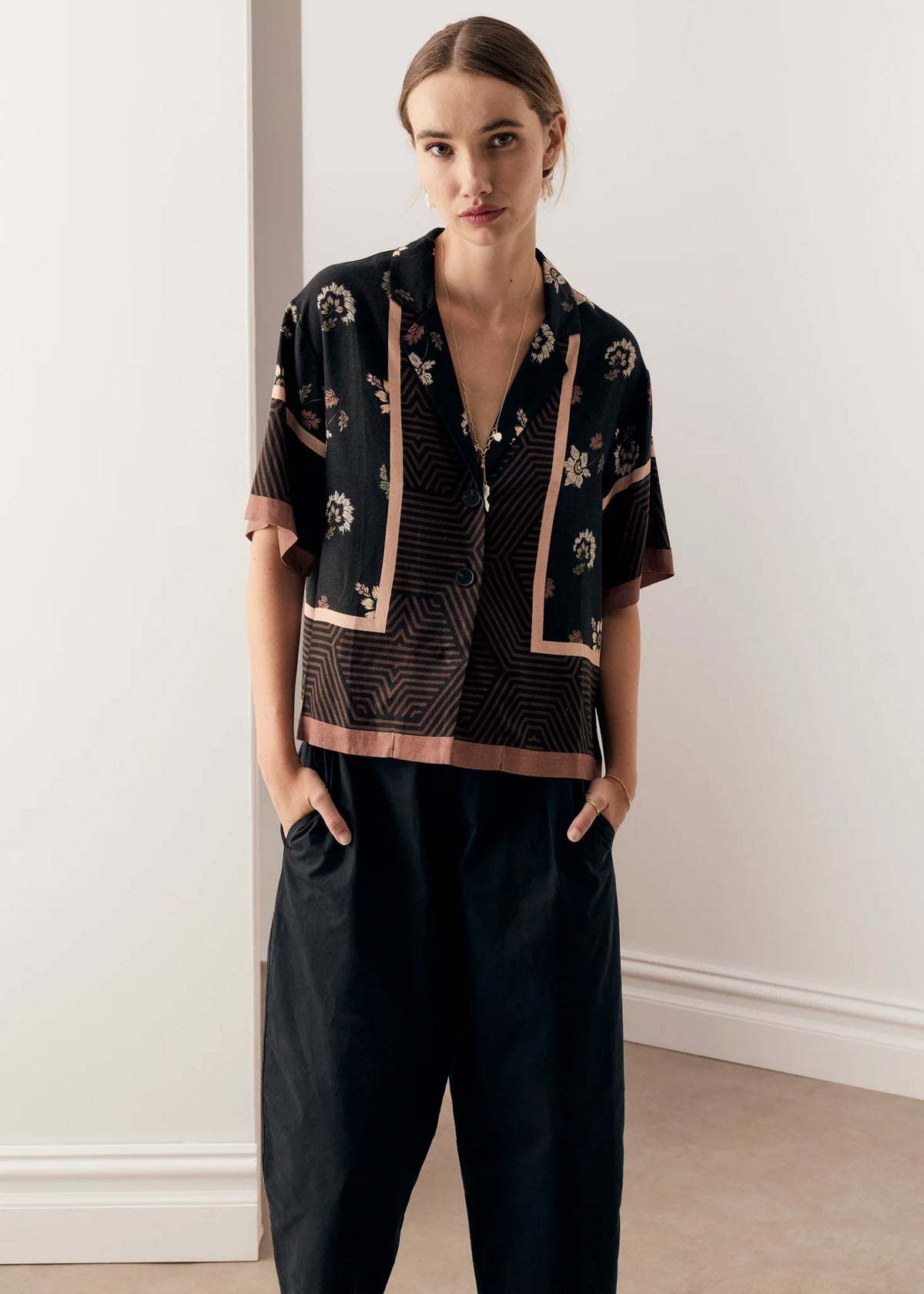 Pol Trellis Scarf Print Shirt