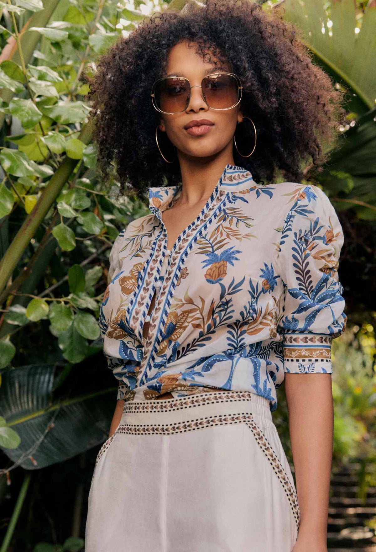 Once/Was Silk Golden Medina Cotton Contrast Shirt