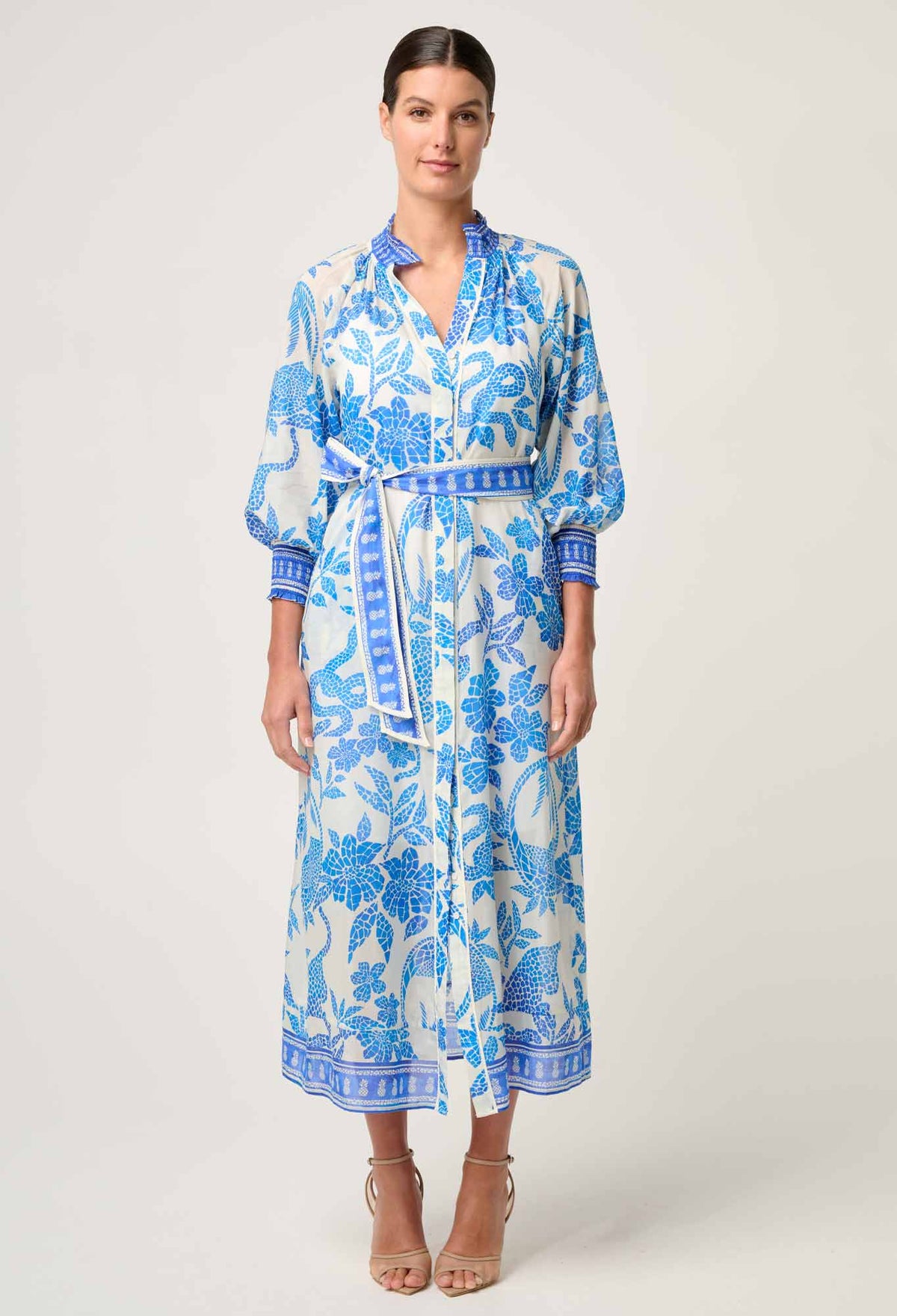 Once Was Carmen Silk Cotton Placement Print Maxi Dress