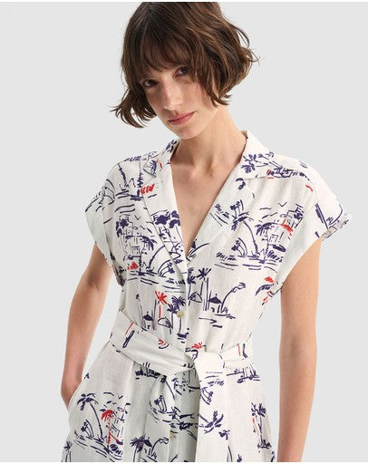 Capri Linen Shirt Dress Print