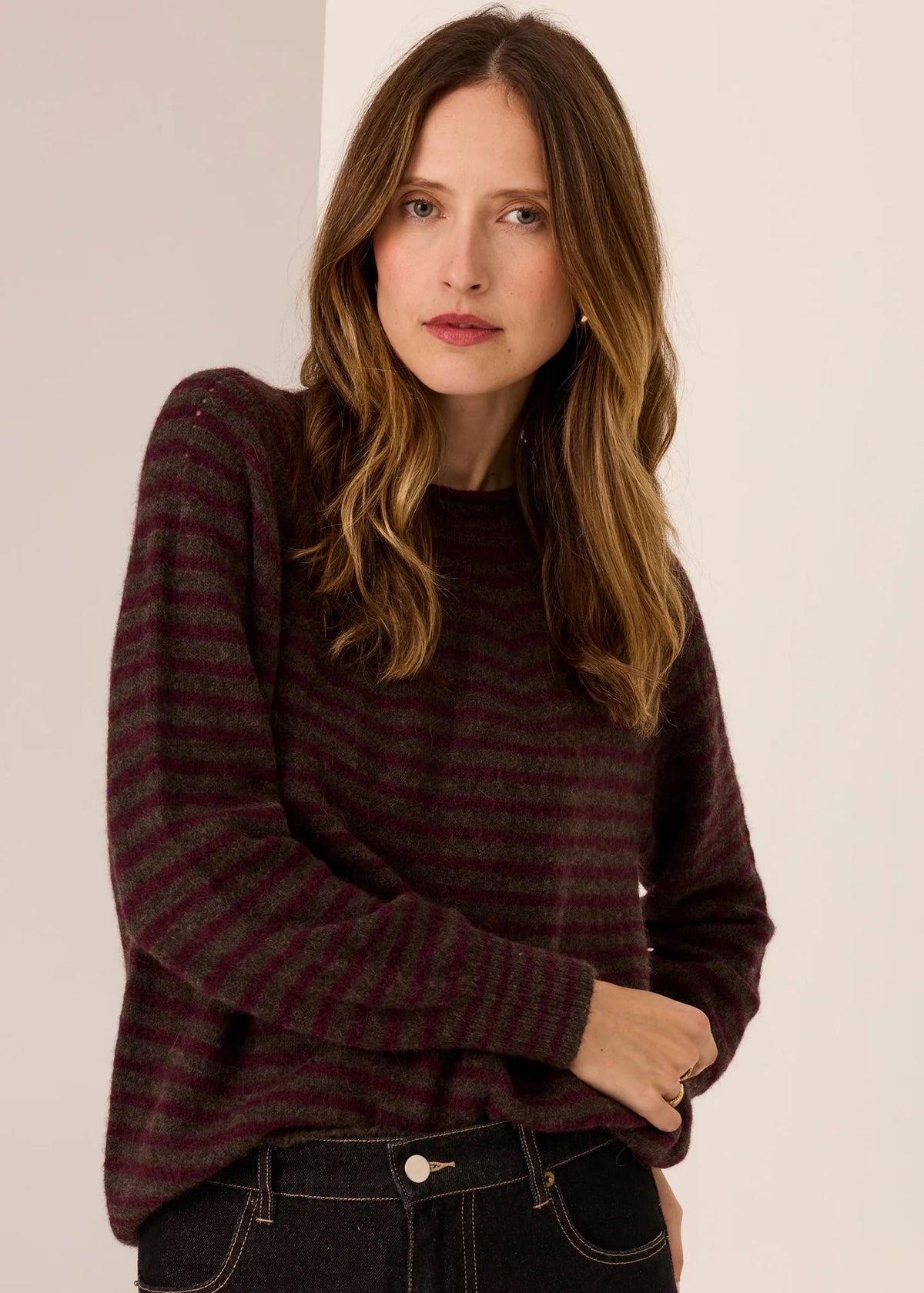 Pol Carmel Stripe Knit Black/ Choc