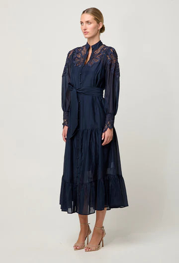 Once Was Mirador Cotton Silk Custom Lace Detail Dress