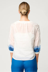 Once/Was Sakina Placement Print Silk Lace Trim Blouse