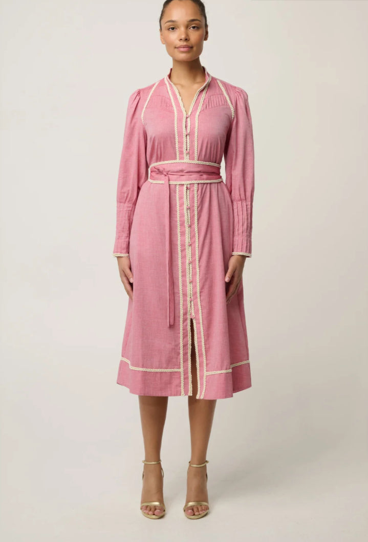 Once/Was Isla Cotton Chambray Trim Detail Dress