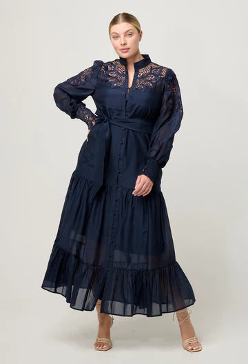 Once Was Mirador Cotton Silk Custom Lace Detail Dress