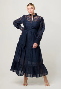 Once Was Mirador Cotton Silk Custom Lace Detail Dress