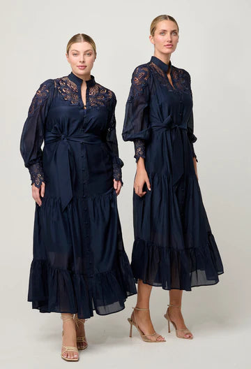 Once Was Mirador Cotton Silk Custom Lace Detail Dress