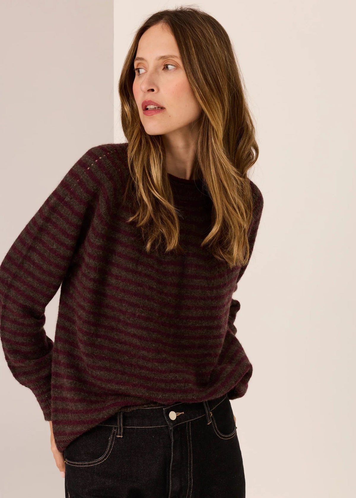 Pol Carmel Stripe Knit Black/ Choc