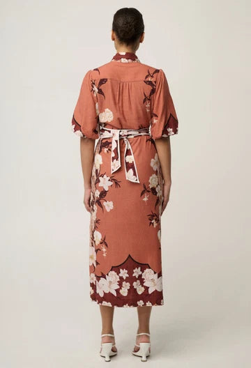Once Was Gisela Linen Viscose Printed Collumn Midi Dress