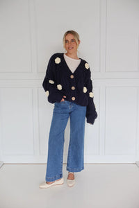 Kireina Alexa Knit Navy & Ecru Flowers