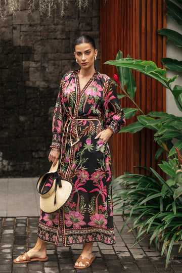 Once Was Carmen Silk Cotton Placement Print Maxi Dress