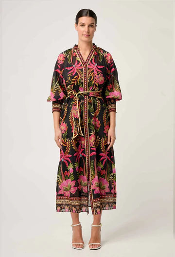 Once Was Carmen Silk Cotton Placement Print Maxi Dress