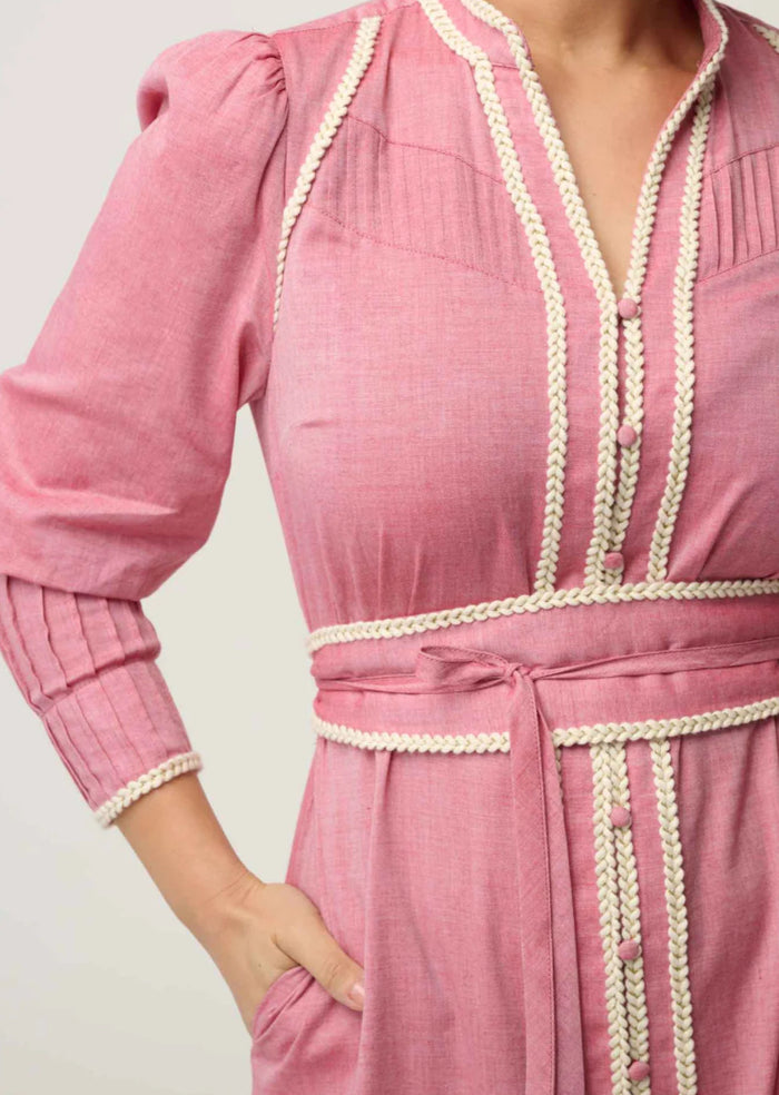 Once/Was Isla Cotton Chambray Trim Detail Dress