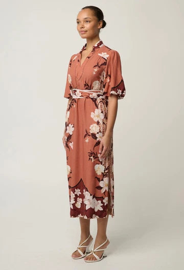 Once Was Gisela Linen Viscose Printed Collumn Midi Dress