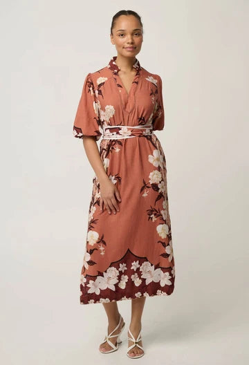 Once Was Gisela Linen Viscose Printed Collumn Midi Dress