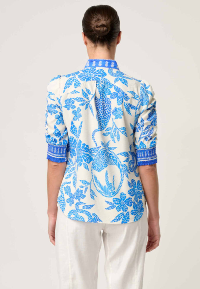 Once Was Calantha Viscose Dobby Rouched Sleeve shirt