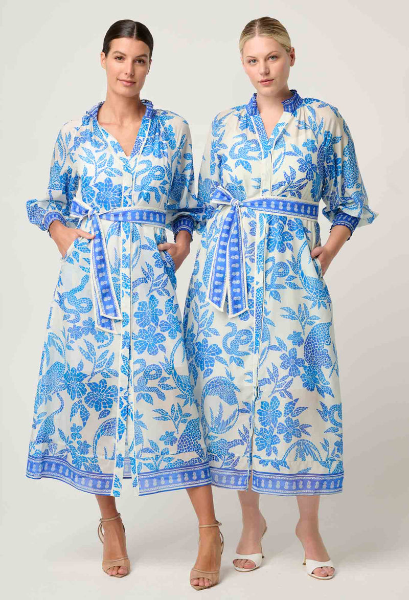 Once Was Carmen Silk Cotton Placement Print Maxi Dress