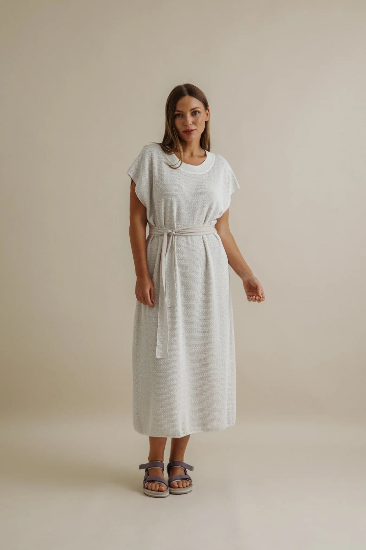 Talamaya Crepe Tee Dress  Milk X Silver Haze