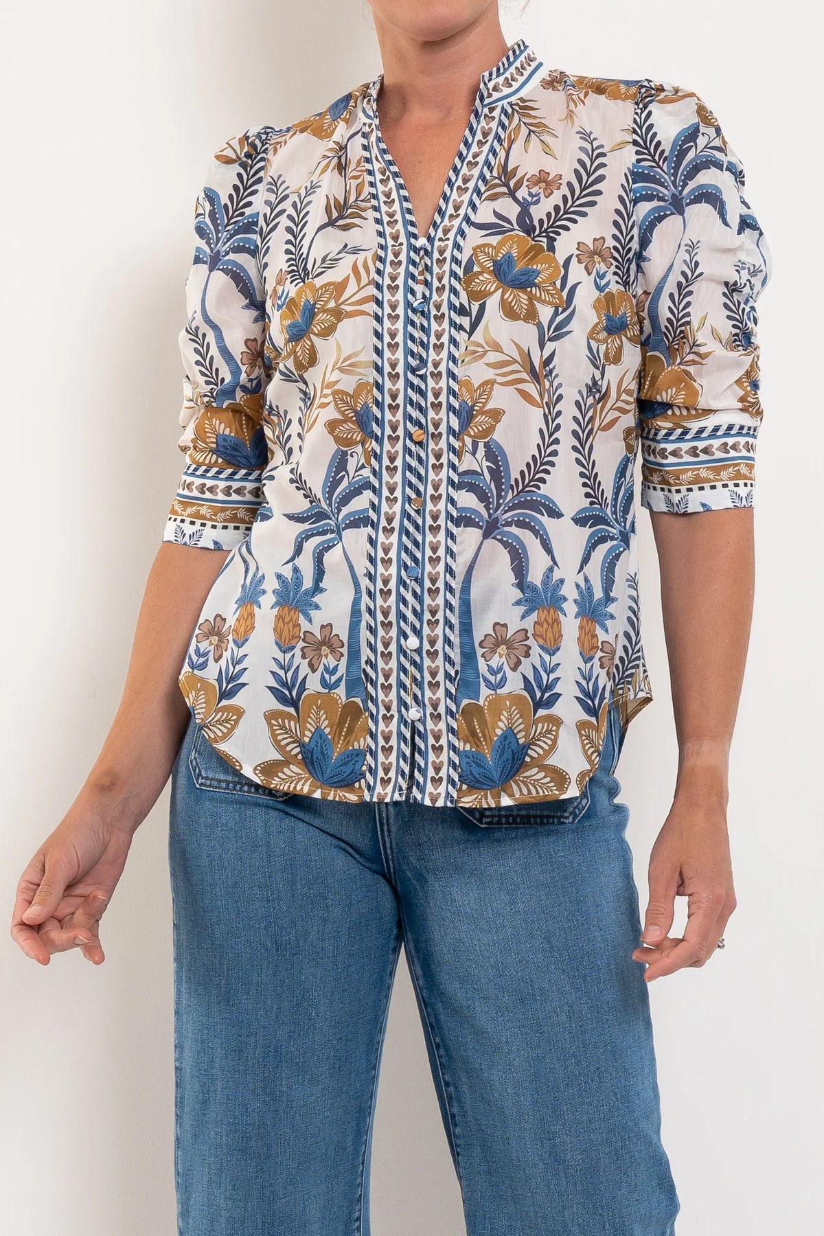 Once/Was Silk Golden Medina Cotton Contrast Shirt