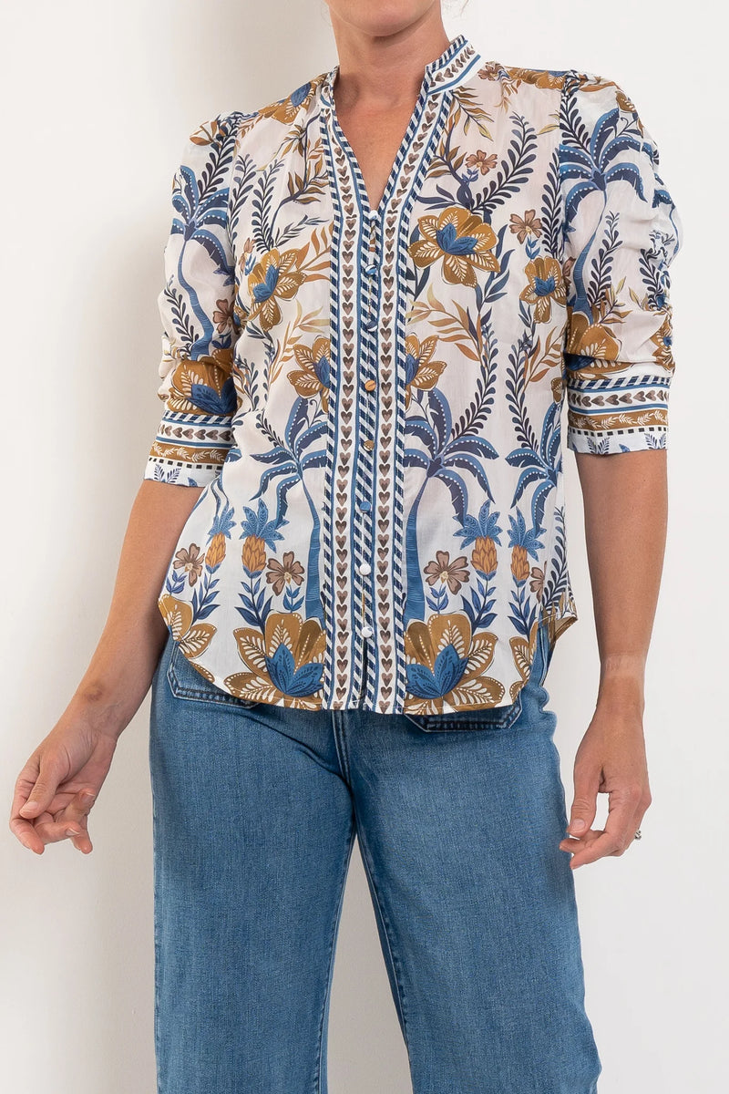 Once/Was Silk Golden Medina Cotton Contrast Shirt