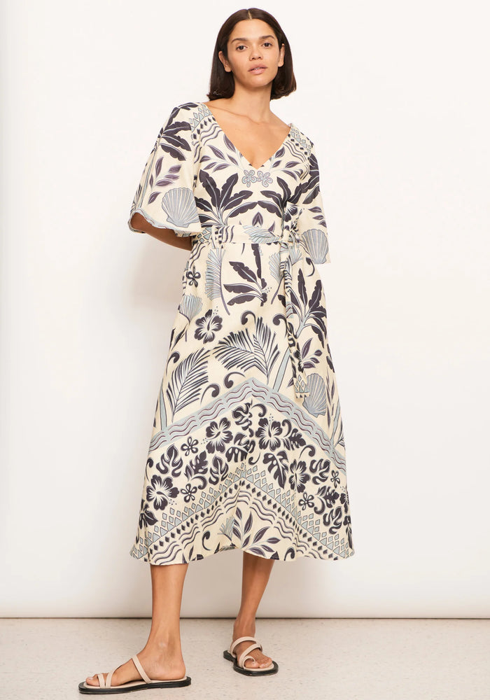 Pol Paradise Palm Print  Bias Dress