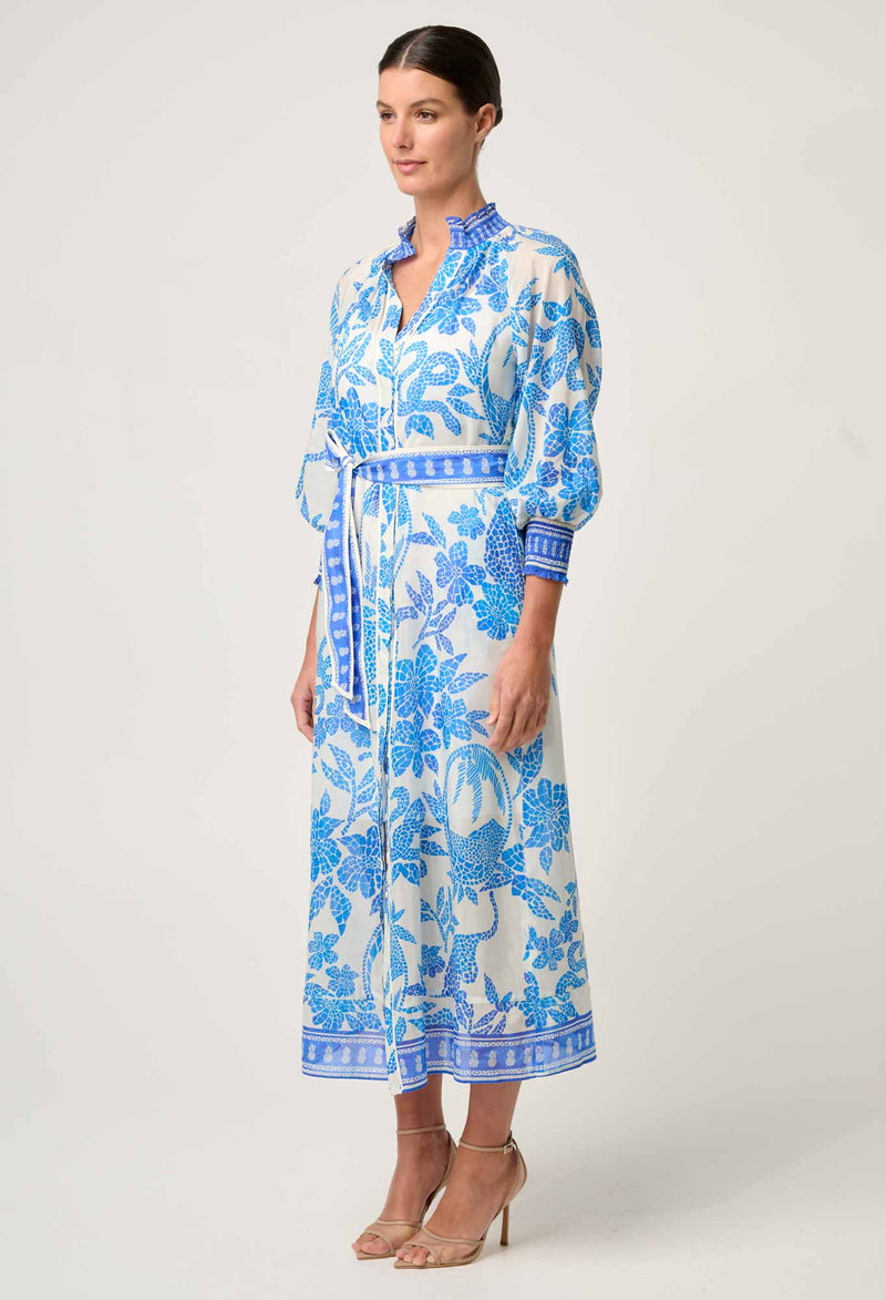 Once Was Carmen Silk Cotton Placement Print Maxi Dress