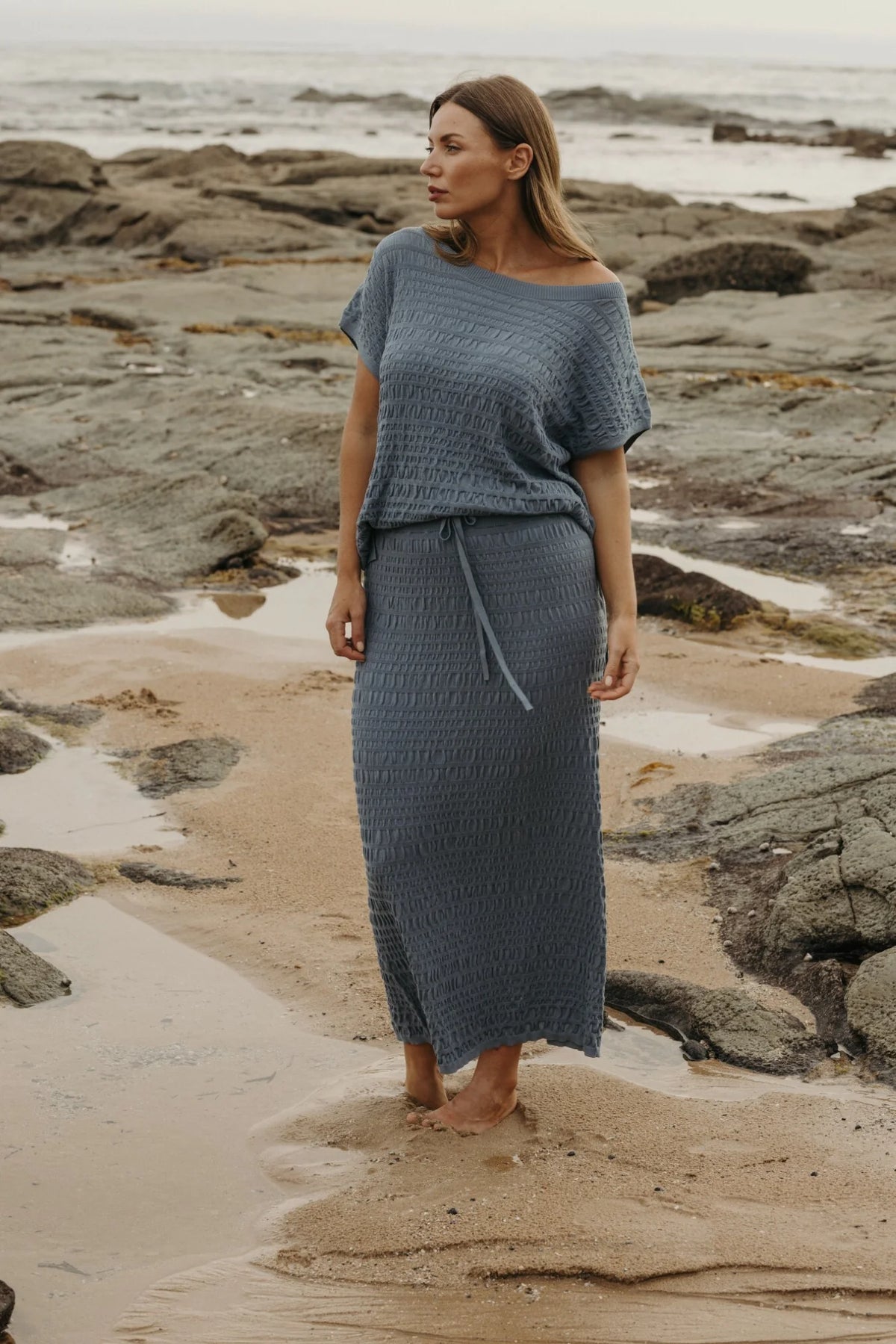 Talamaya Waves Pleat Skirt Blue Pool