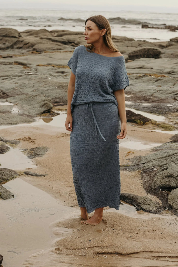 Talamaya Waves Pleat Skirt Blue Pool