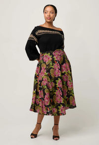 Once Was Estrella Linen Viscose Stitch Detail Yoke Skirt