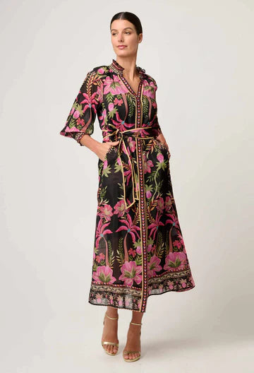 Once Was Carmen Silk Cotton Placement Print Maxi Dress