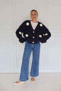 Kireina Alexa Knit Navy & Ecru Flowers